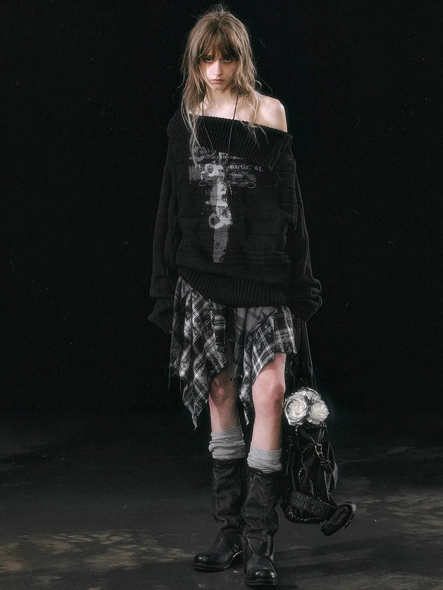 Chinese Clothing Cest Nous Update Escape In Misty Rain Distressed Cable Knit Sweater