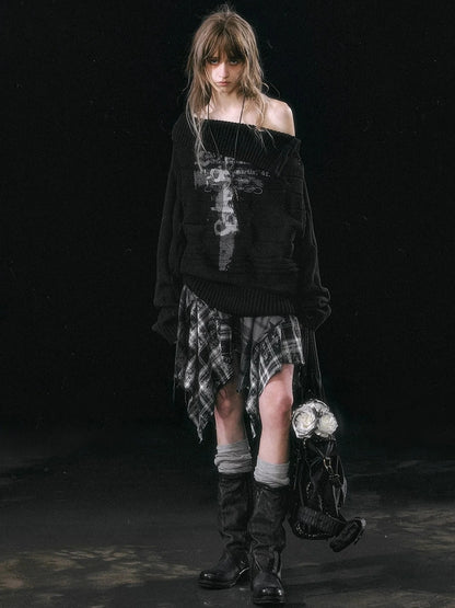 Chinese Clothing Cest Nous Update Escape In Misty Rain Distressed Cable Knit Sweater