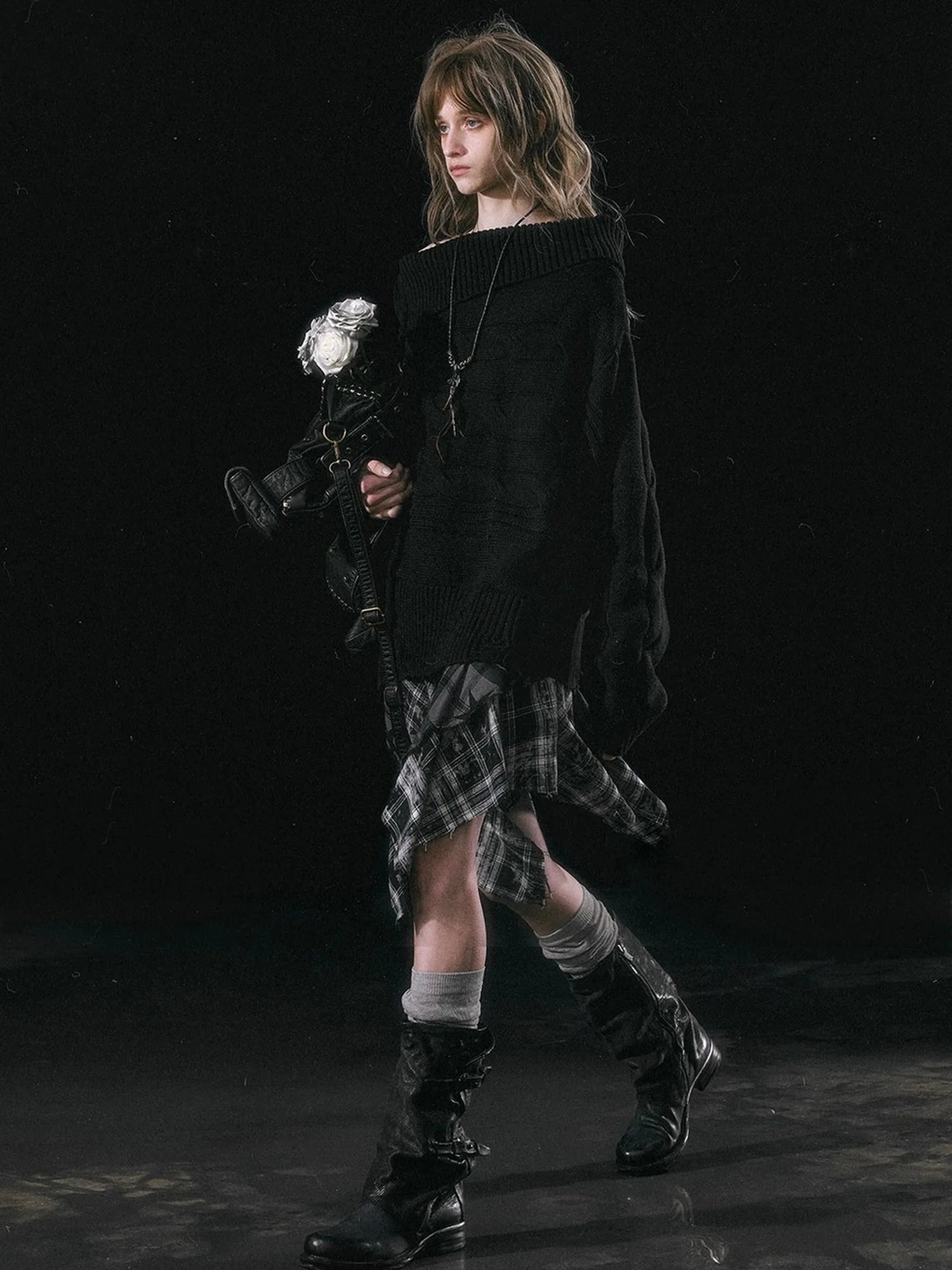 Chinese Clothing Cest Nous Update Escape In Misty Rain Distressed Cable Knit Sweater