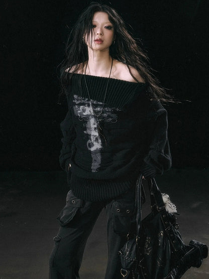 Chinese Clothing Cest Nous Update Escape In Misty Rain Distressed Cable Knit Sweater
