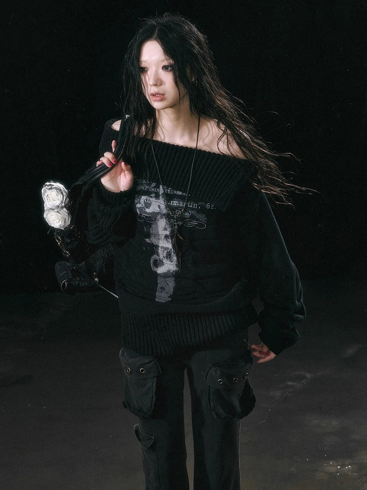 Chinese Clothing Cest Nous Update Escape In Misty Rain Distressed Cable Knit Sweater