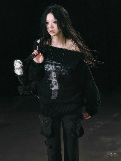 Chinese Clothing Cest Nous Update Escape In Misty Rain Distressed Cable Knit Sweater