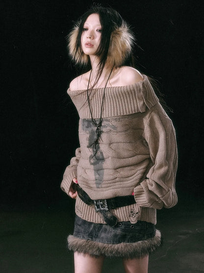 Chinese Clothing Cest Nous Update Escape In Misty Rain Distressed Cable Knit Sweater
