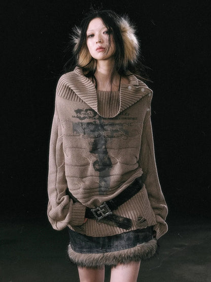 Chinese Clothing Cest Nous Update Escape In Misty Rain Distressed Cable Knit Sweater