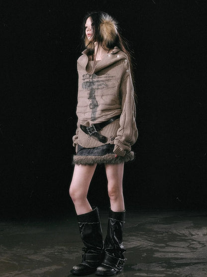 Chinese Clothing Cest Nous Update Escape In Misty Rain Distressed Cable Knit Sweater