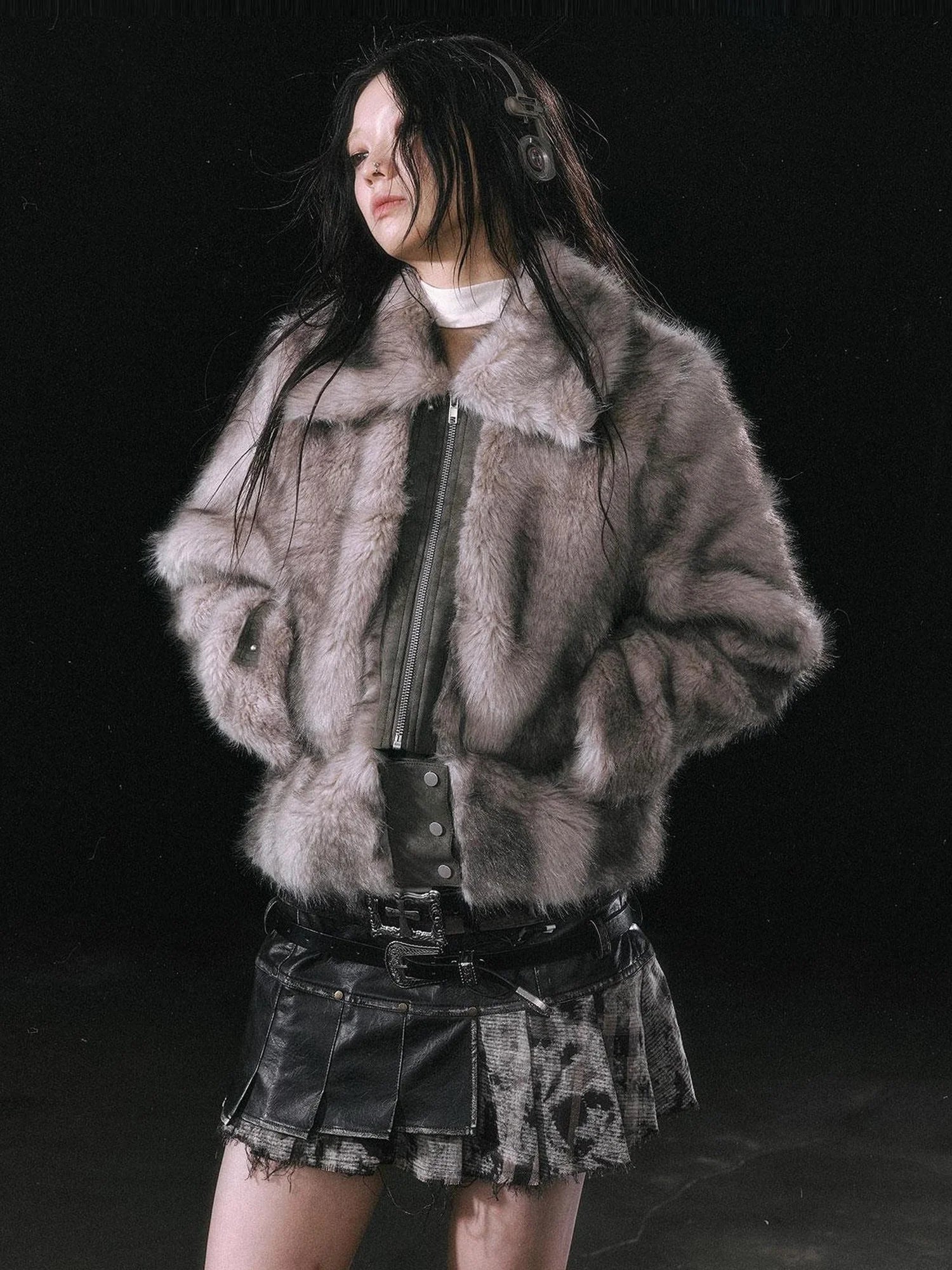 Chinese Clothing Cest Nous Update Fleece In Haze Dyed Fur Trim Coat
