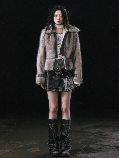 Chinese Clothing Cest Nous Update Fleece In Haze Dyed Fur Trim Coat