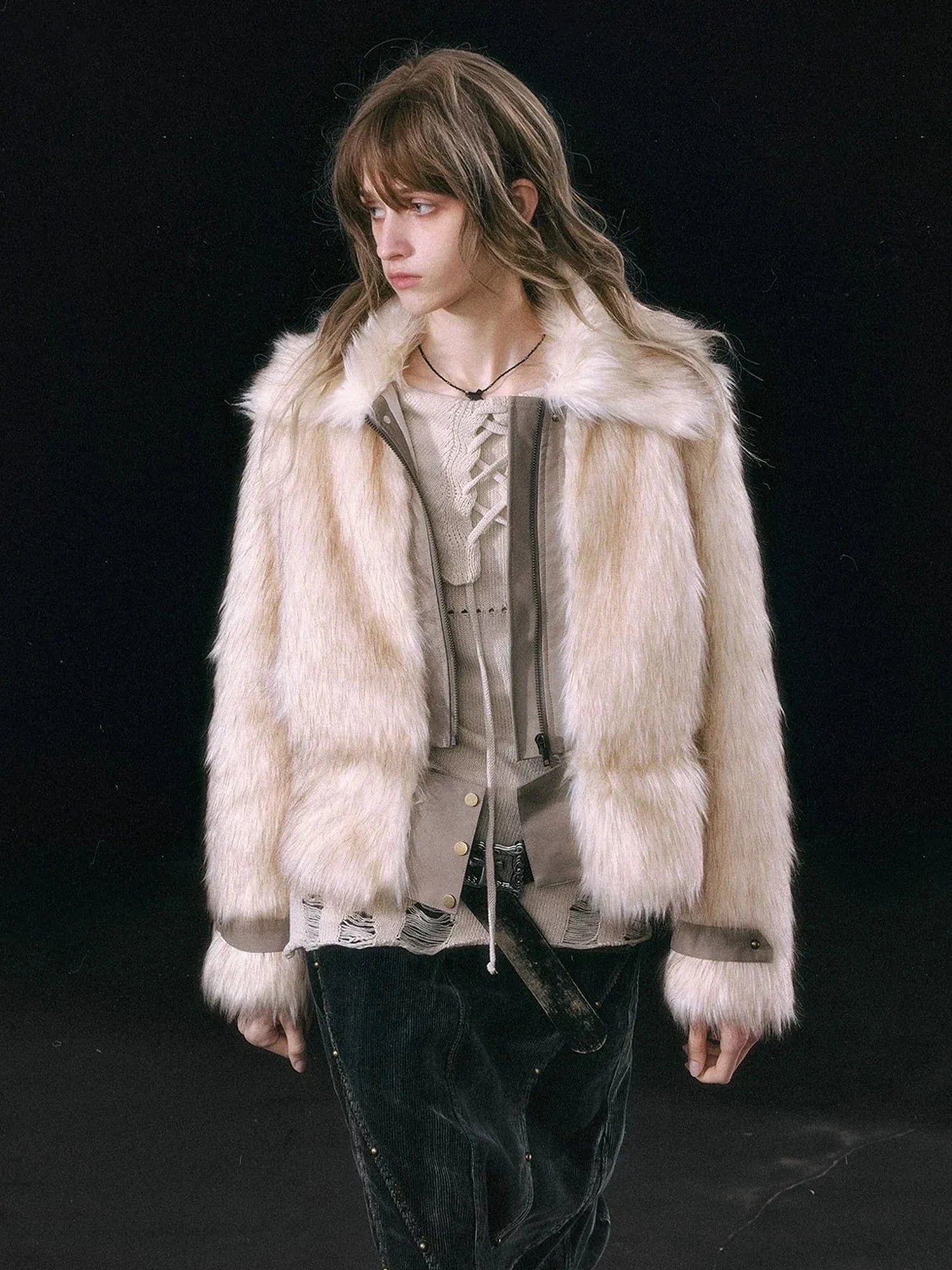 Chinese Clothing Cest Nous Update Fleece In Haze Dyed Fur Trim Coat