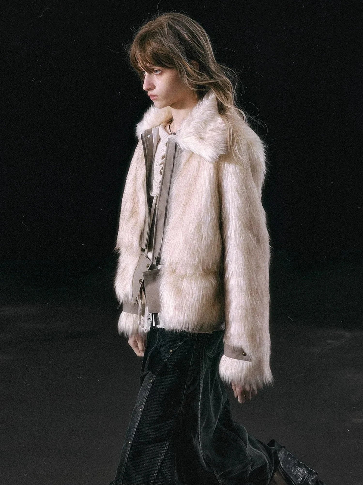 Chinese Clothing Cest Nous Update Fleece In Haze Dyed Fur Trim Coat