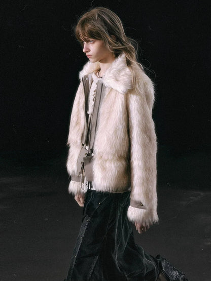 Chinese Clothing Cest Nous Update Fleece In Haze Dyed Fur Trim Coat