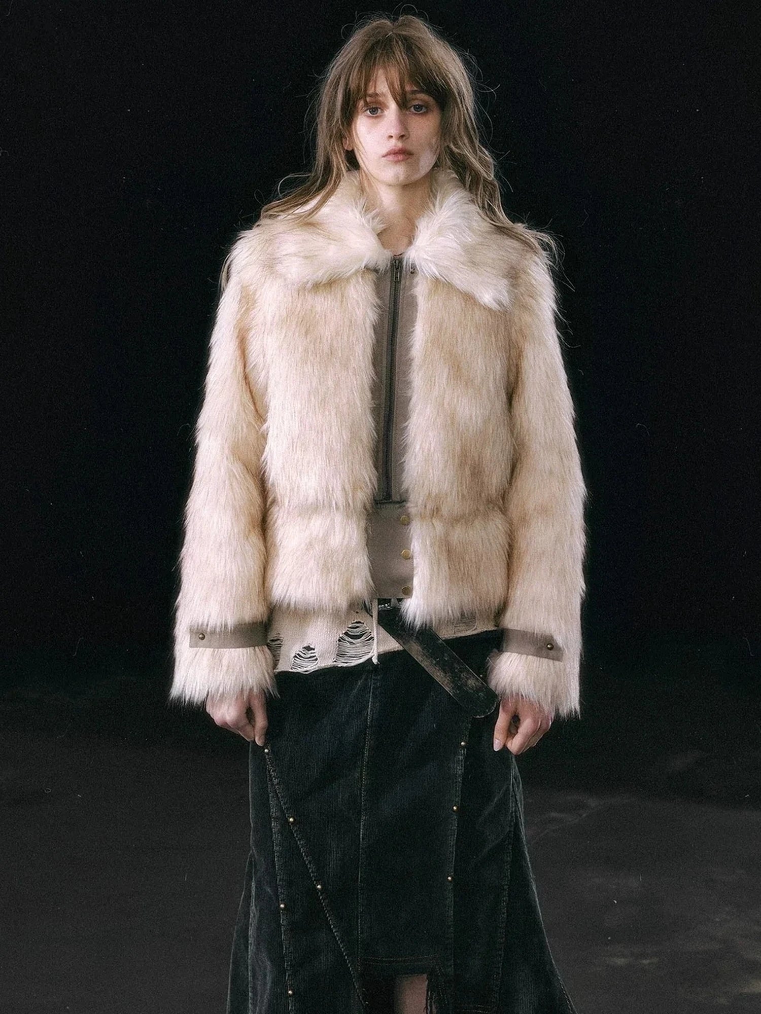 Chinese Clothing Cest Nous Update Fleece In Haze Dyed Fur Trim Coat