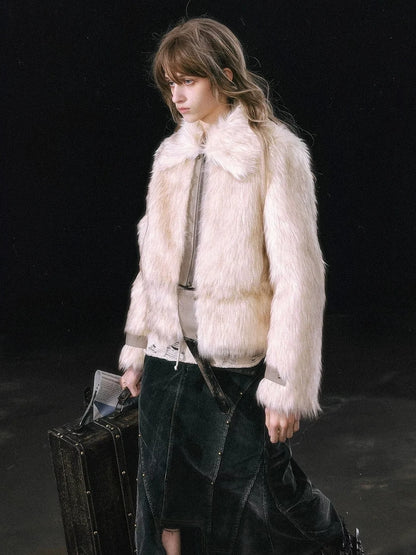 Chinese Clothing Cest Nous Update Fleece In Haze Dyed Fur Trim Coat