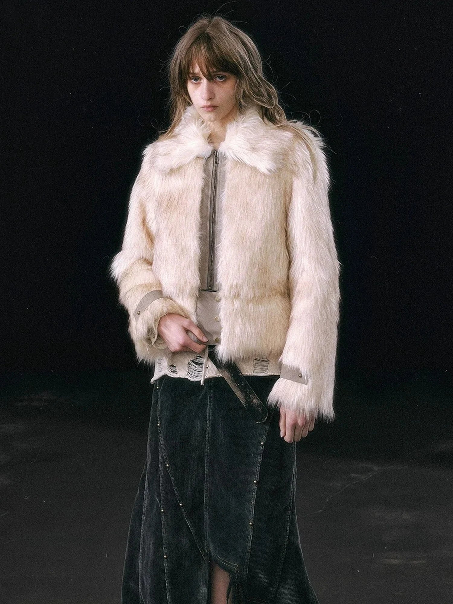 Chinese Clothing Cest Nous Update Fleece In Haze Dyed Fur Trim Coat