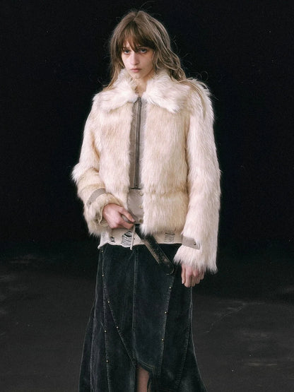 Chinese Clothing Cest Nous Update Fleece In Haze Dyed Fur Trim Coat
