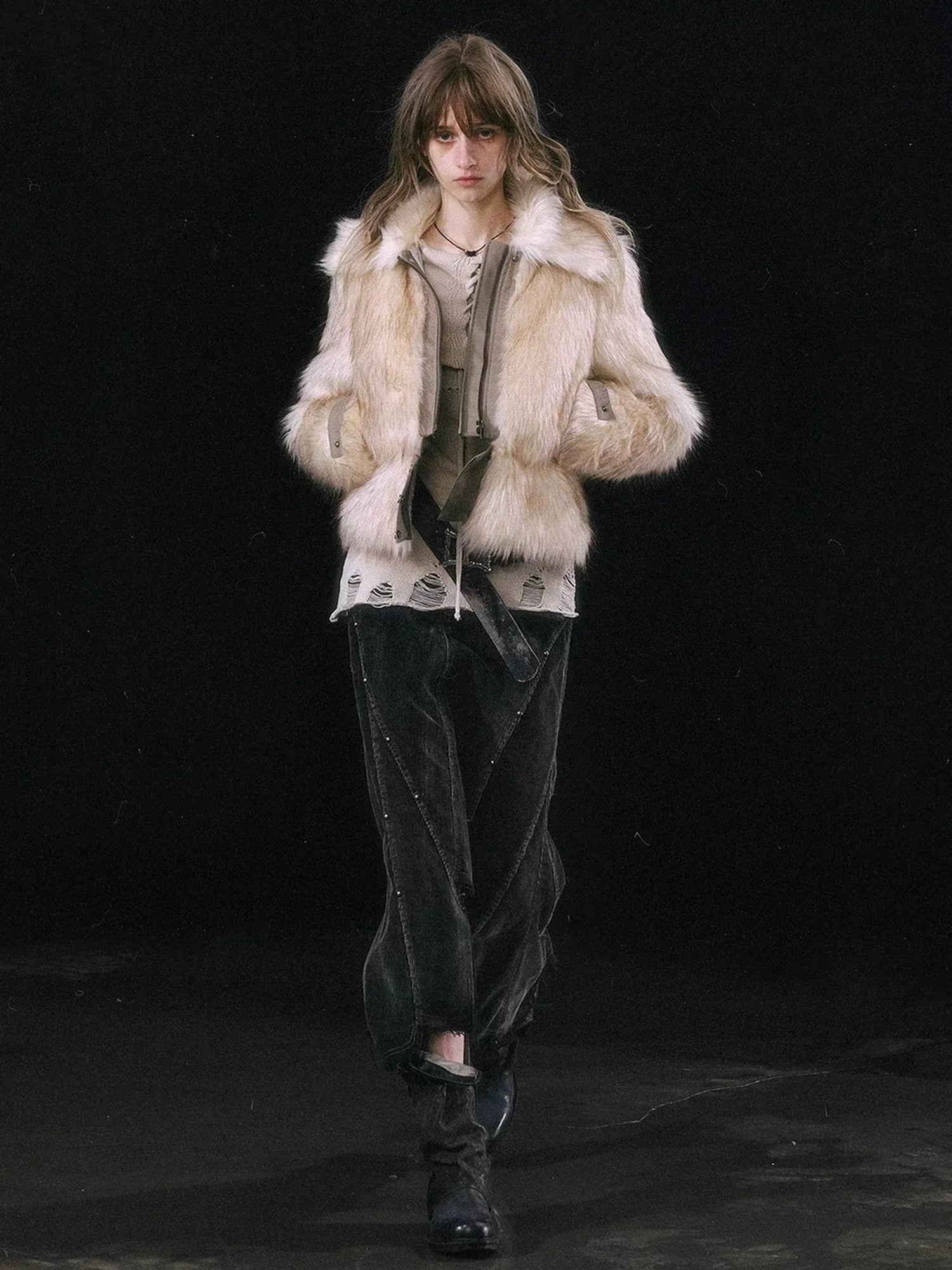 Chinese Clothing Cest Nous Update Fleece In Haze Dyed Fur Trim Coat