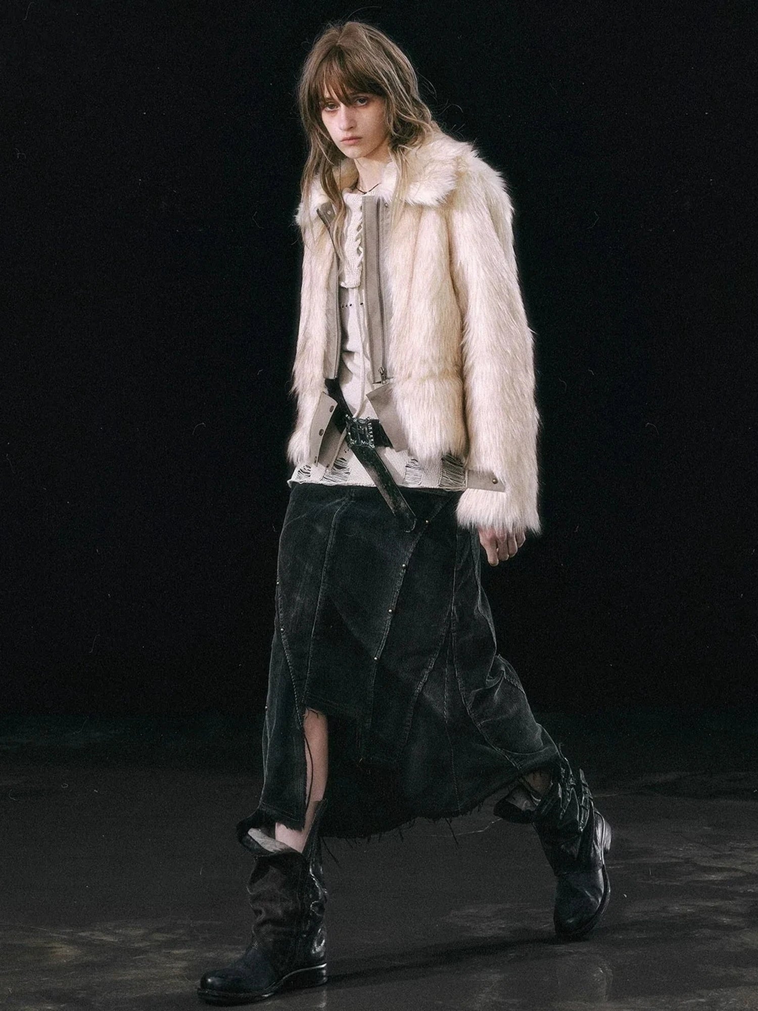 Chinese Clothing Cest Nous Update Fleece In Haze Dyed Fur Trim Coat