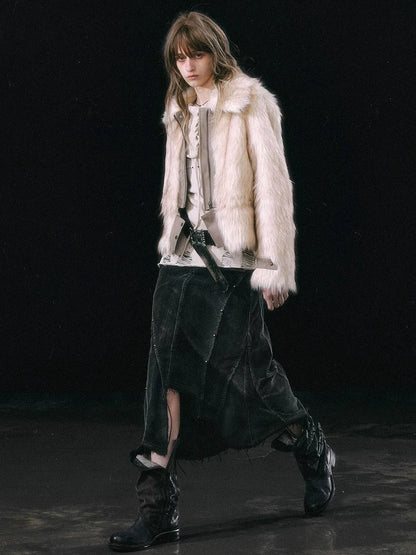 Chinese Clothing Cest Nous Update Fleece In Haze Dyed Fur Trim Coat