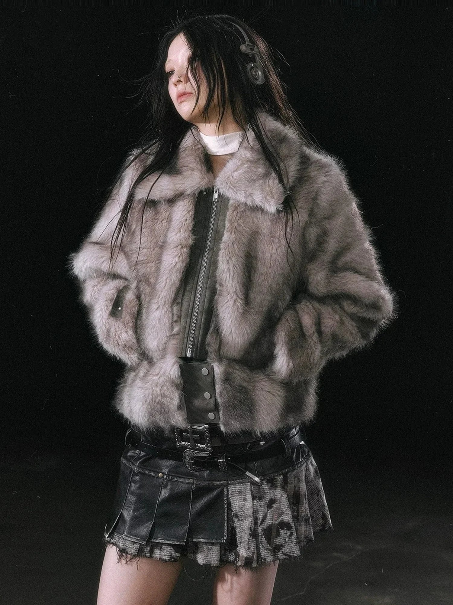 Chinese Clothing Cest Nous Update Fleece In Haze Dyed Fur Trim Coat