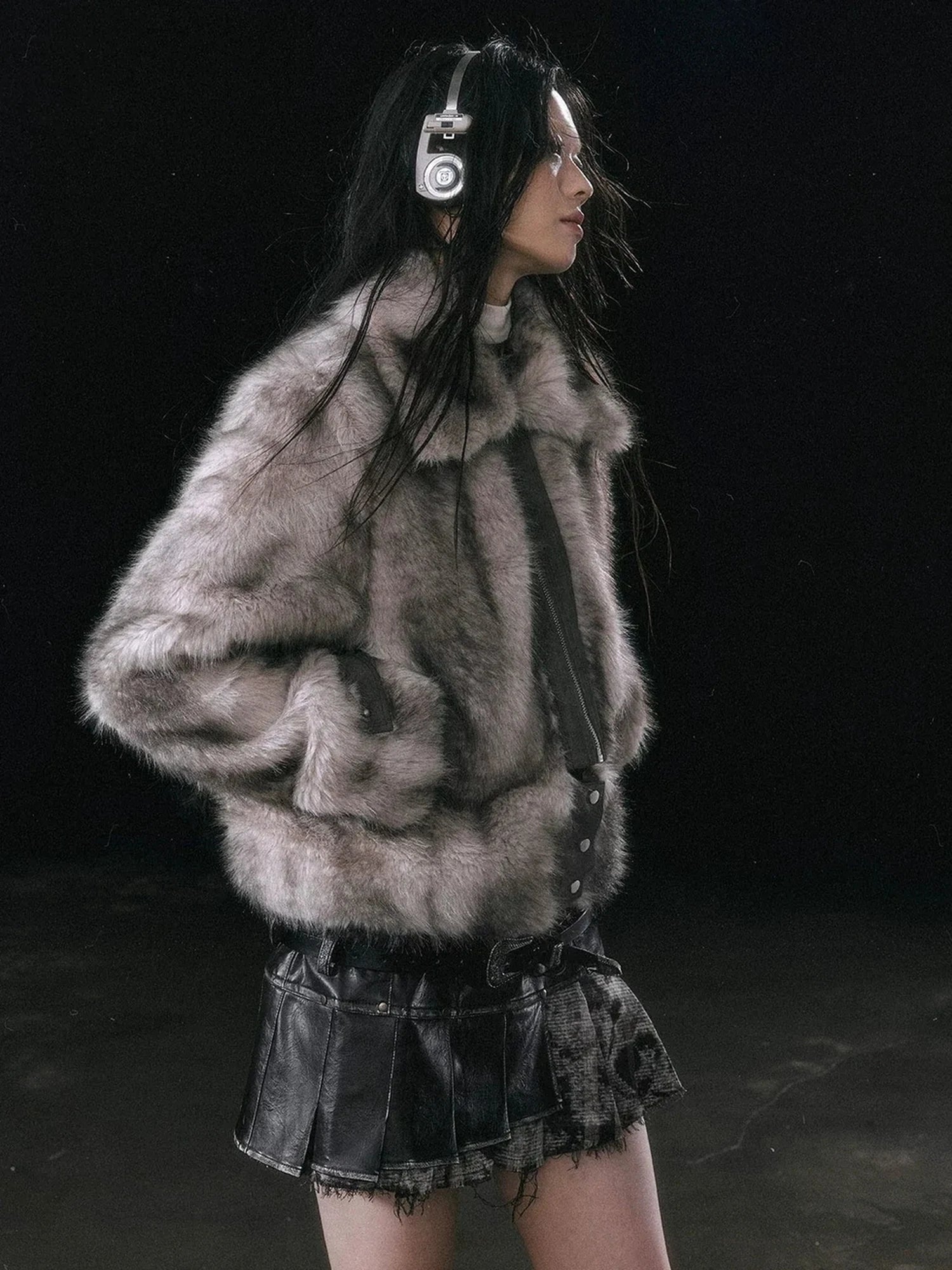 Chinese Clothing Cest Nous Update Fleece In Haze Dyed Fur Trim Coat