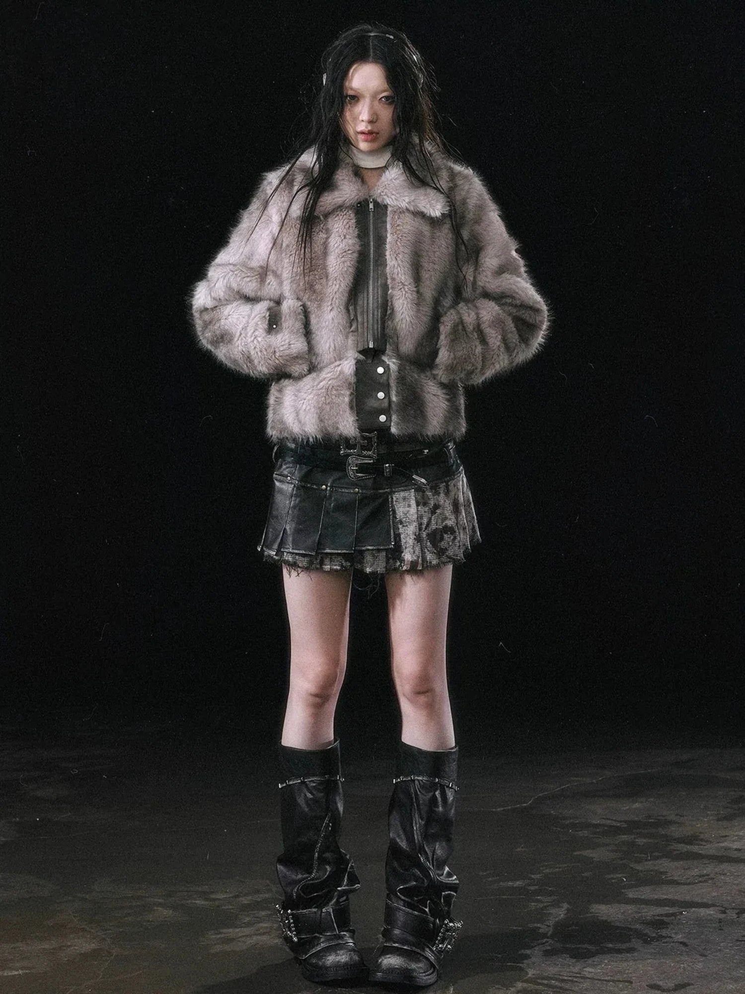 Chinese Clothing Cest Nous Update Fleece In Haze Dyed Fur Trim Coat