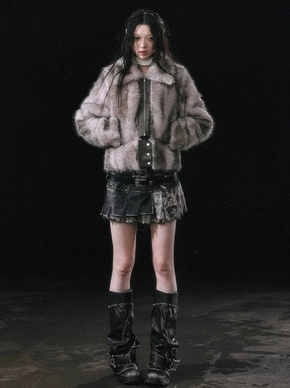 Chinese Clothing Cest Nous Update Fleece In Haze Dyed Fur Trim Coat