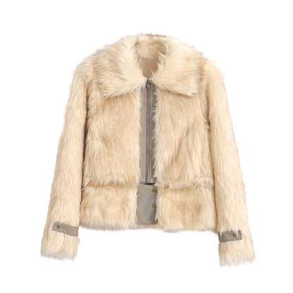 Chinese Clothing Cest Nous Update Fleece In Haze Dyed Fur Trim Coat MISSTT