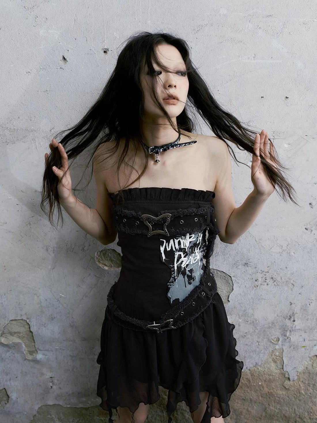 Chinese Clothing Cest Nous Update Graffiti Bustier Dress With Butterfly Clasp