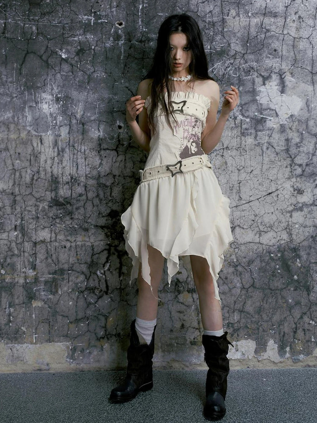 Chinese Clothing Cest Nous Update Graffiti Bustier Dress With Butterfly Clasp