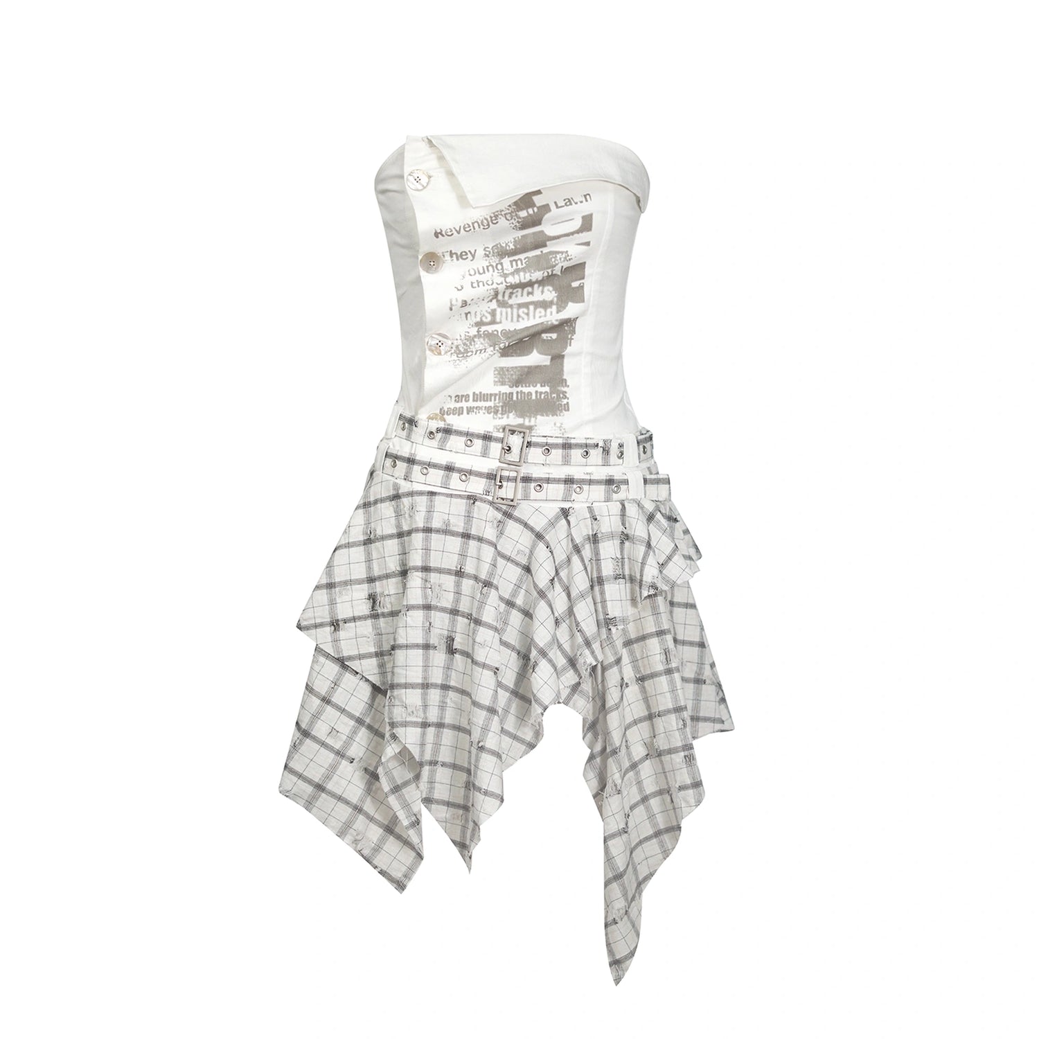 Chinese Clothing Cest Nous Update Graffiti Plaid Asymmetric Slip Dress MISSTT