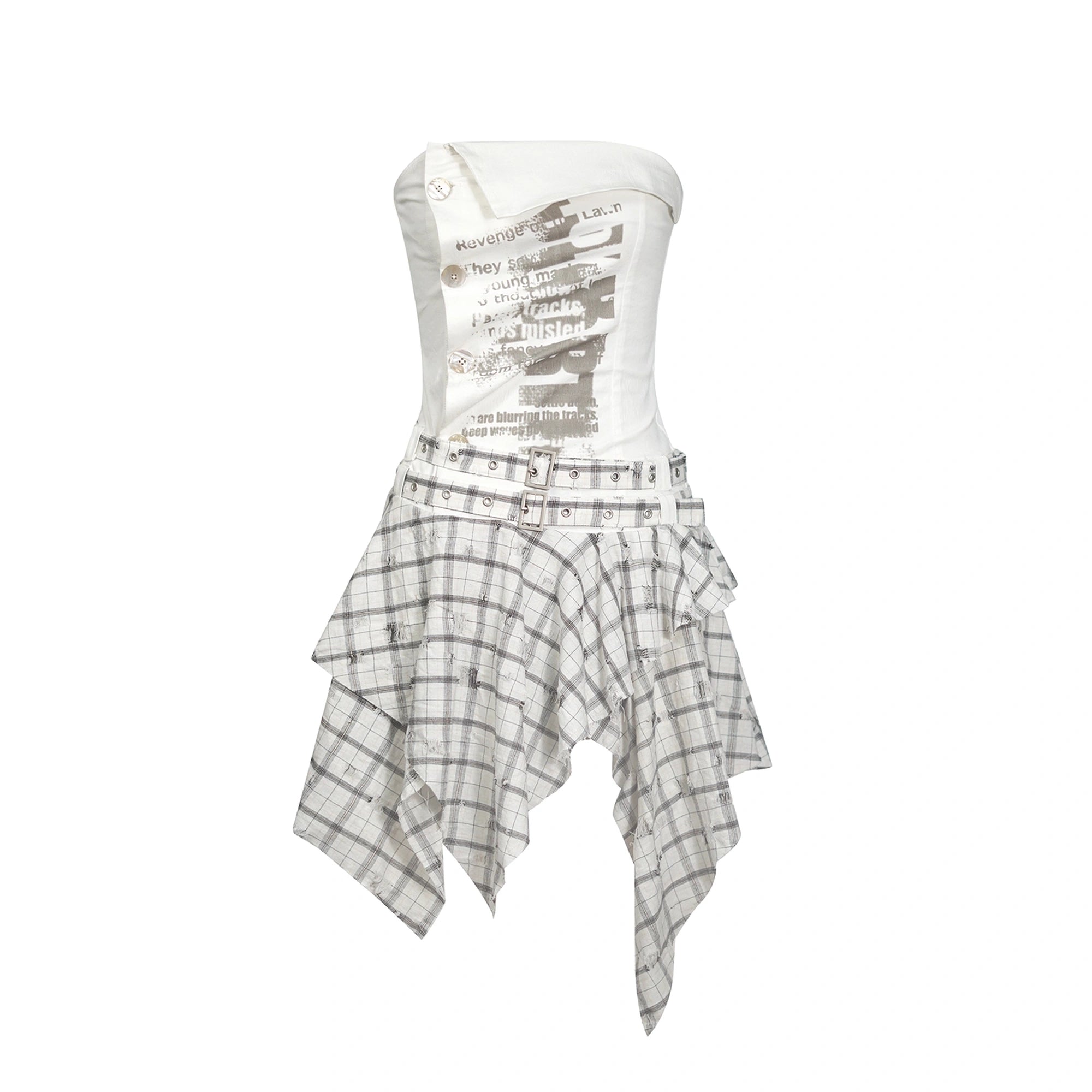 Chinese Clothing Cest Nous Update Graffiti Plaid Asymmetric Slip Dress MISSTT