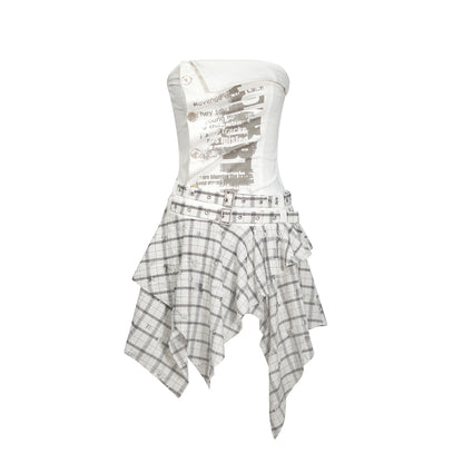 Chinese Clothing Cest Nous Update Graffiti Plaid Asymmetric Slip Dress MISSTT