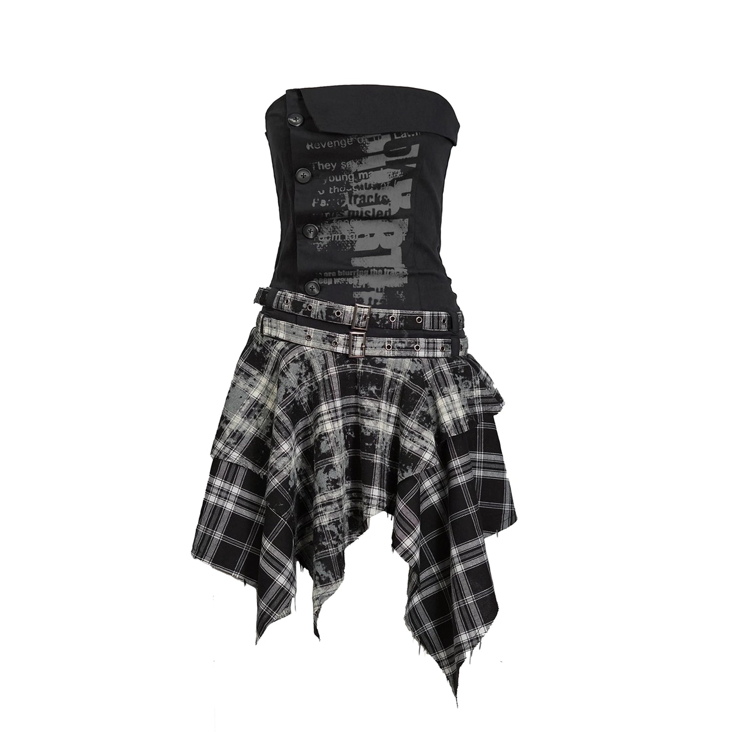 Chinese Clothing Cest Nous Update Graffiti Plaid Asymmetric Slip Dress MISSTT