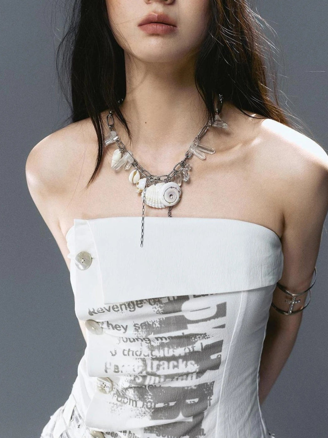 Chinese Clothing Cest Nous Update Layered Shell Crystal Pendant Necklace
