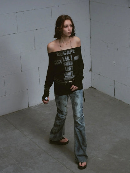 Chinese Clothing Cest Nous Update Lost Cross Print Batwing Sleeve Top
