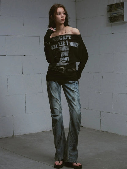 Chinese Clothing Cest Nous Update Lost Cross Print Batwing Sleeve Top