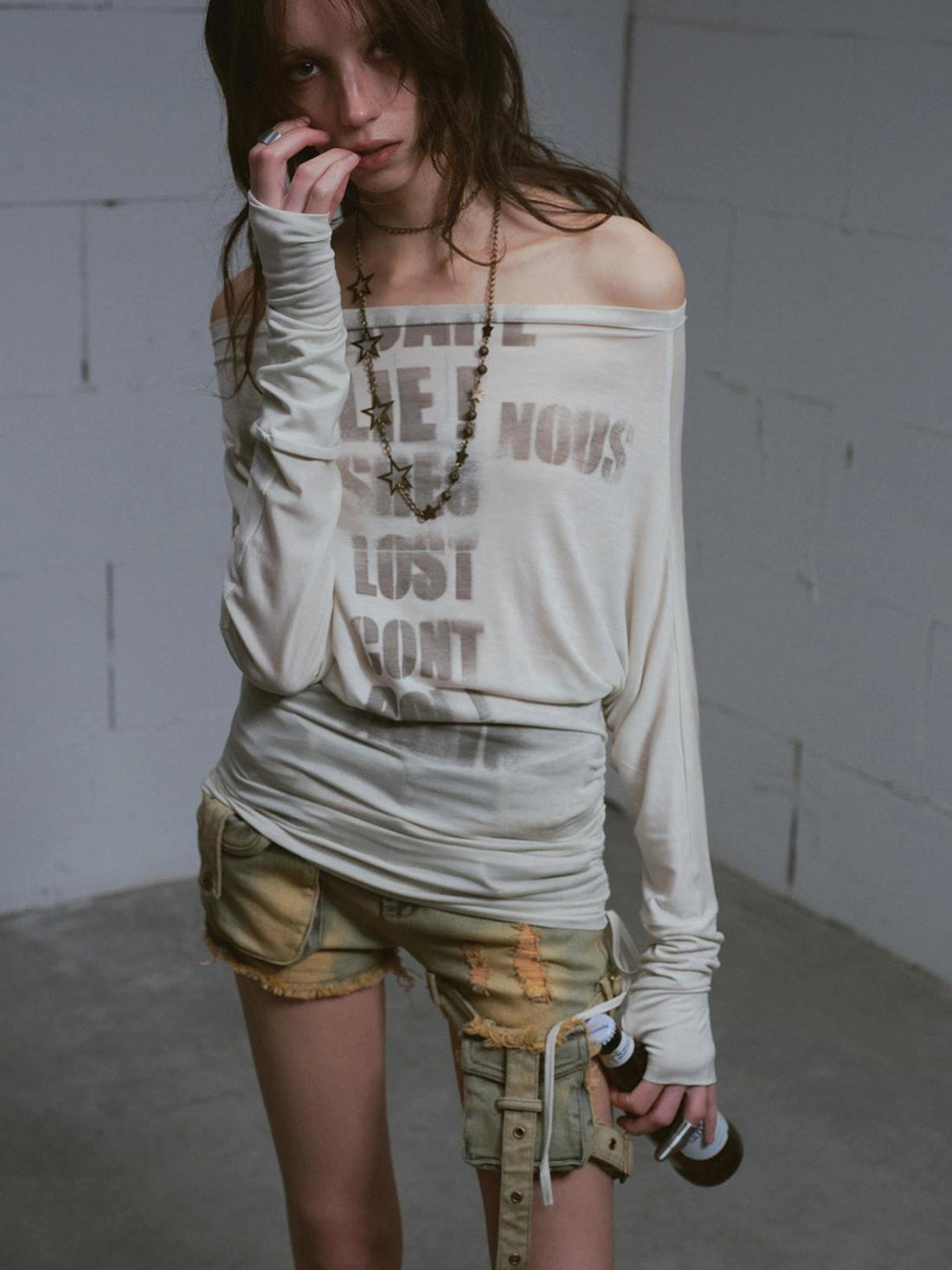 Chinese Clothing Cest Nous Update Lost Cross Print Batwing Sleeve Top