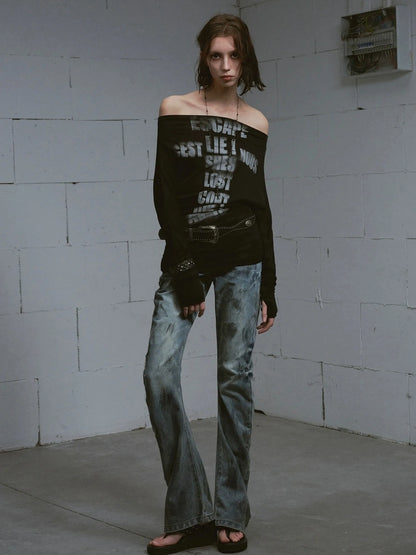 Chinese Clothing Cest Nous Update Lost Cross Print Batwing Sleeve Top