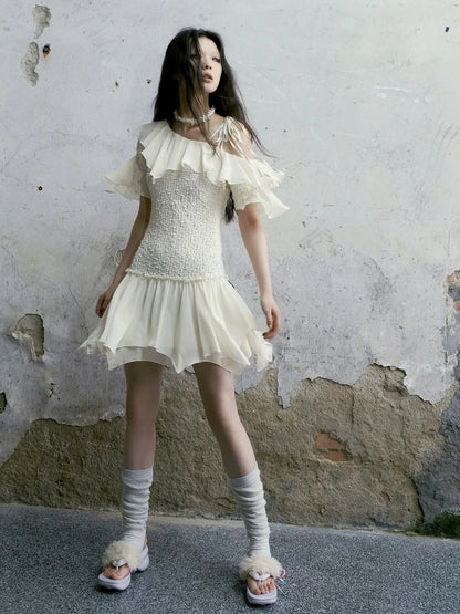 Chinese Clothing Cest Nous Update Off Shoulder Knitted Chiffon Wave Dress