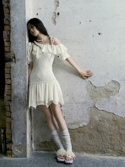 Chinese Clothing Cest Nous Update Off Shoulder Knitted Chiffon Wave Dress
