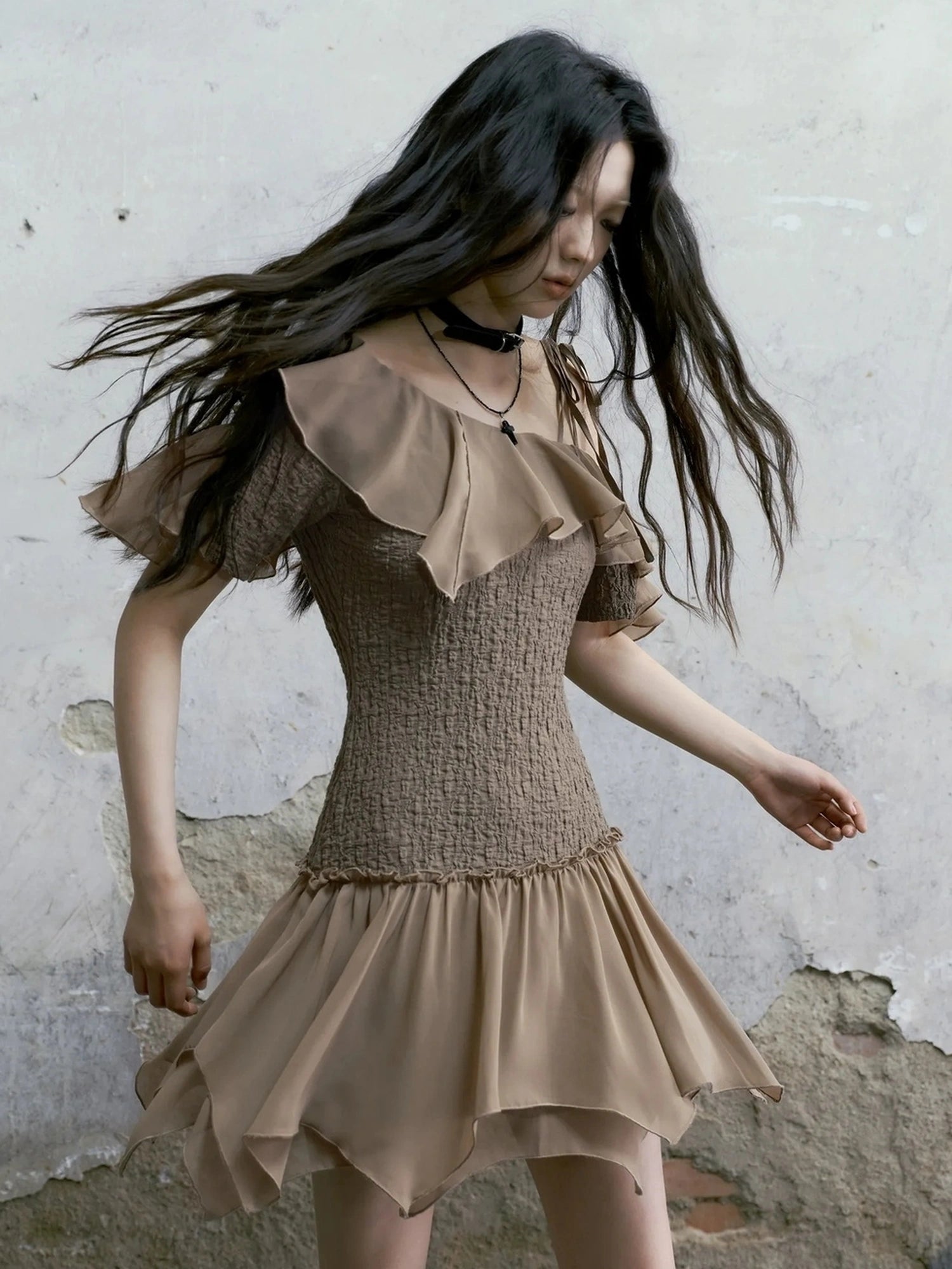 Chinese Clothing Cest Nous Update Off Shoulder Knitted Chiffon Wave Dress