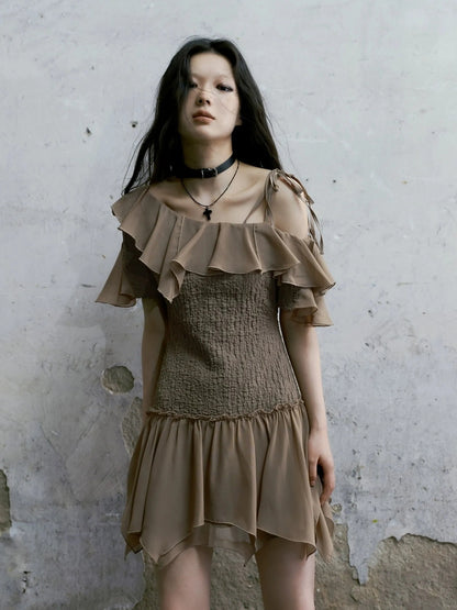 Chinese Clothing Cest Nous Update Off Shoulder Knitted Chiffon Wave Dress