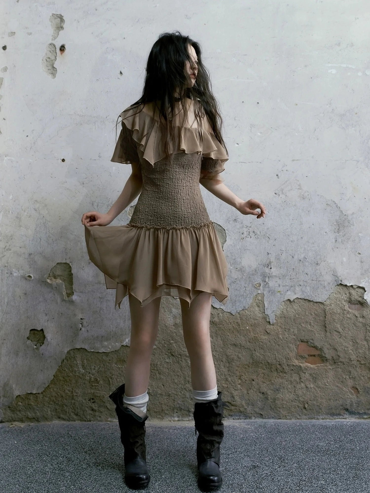Chinese Clothing Cest Nous Update Off Shoulder Knitted Chiffon Wave Dress