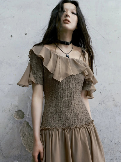 Chinese Clothing Cest Nous Update Off Shoulder Knitted Chiffon Wave Dress