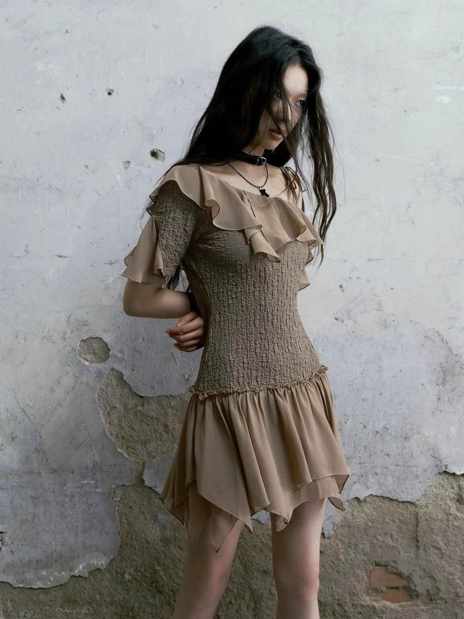 Chinese Clothing Cest Nous Update Off Shoulder Knitted Chiffon Wave Dress