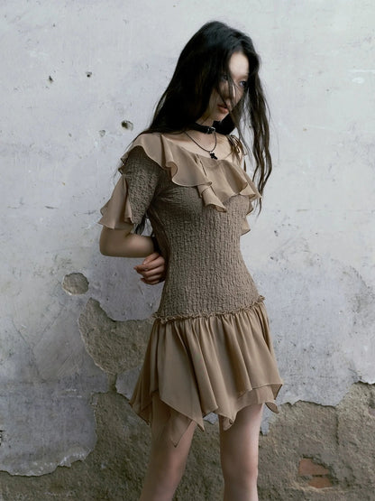 Chinese Clothing Cest Nous Update Off Shoulder Knitted Chiffon Wave Dress