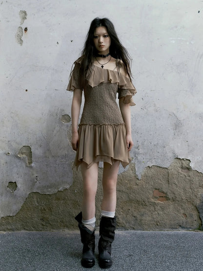 Chinese Clothing Cest Nous Update Off Shoulder Knitted Chiffon Wave Dress