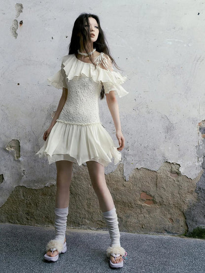 Chinese Clothing Cest Nous Update Off Shoulder Knitted Chiffon Wave Dress