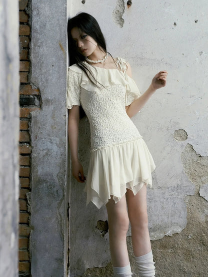 Chinese Clothing Cest Nous Update Off Shoulder Knitted Chiffon Wave Dress
