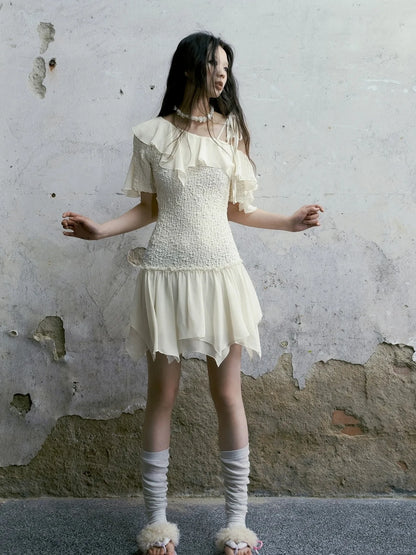 Chinese Clothing Cest Nous Update Off Shoulder Knitted Chiffon Wave Dress
