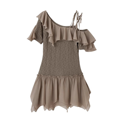 Chinese Clothing Cest Nous Update Off Shoulder Knitted Chiffon Wave Dress MISSTT